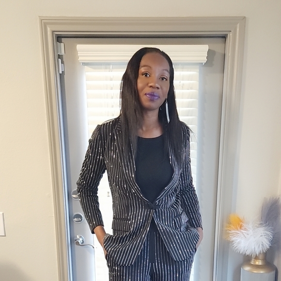 Rhinestone Pinstripe Blazer - Picture 3 of 7